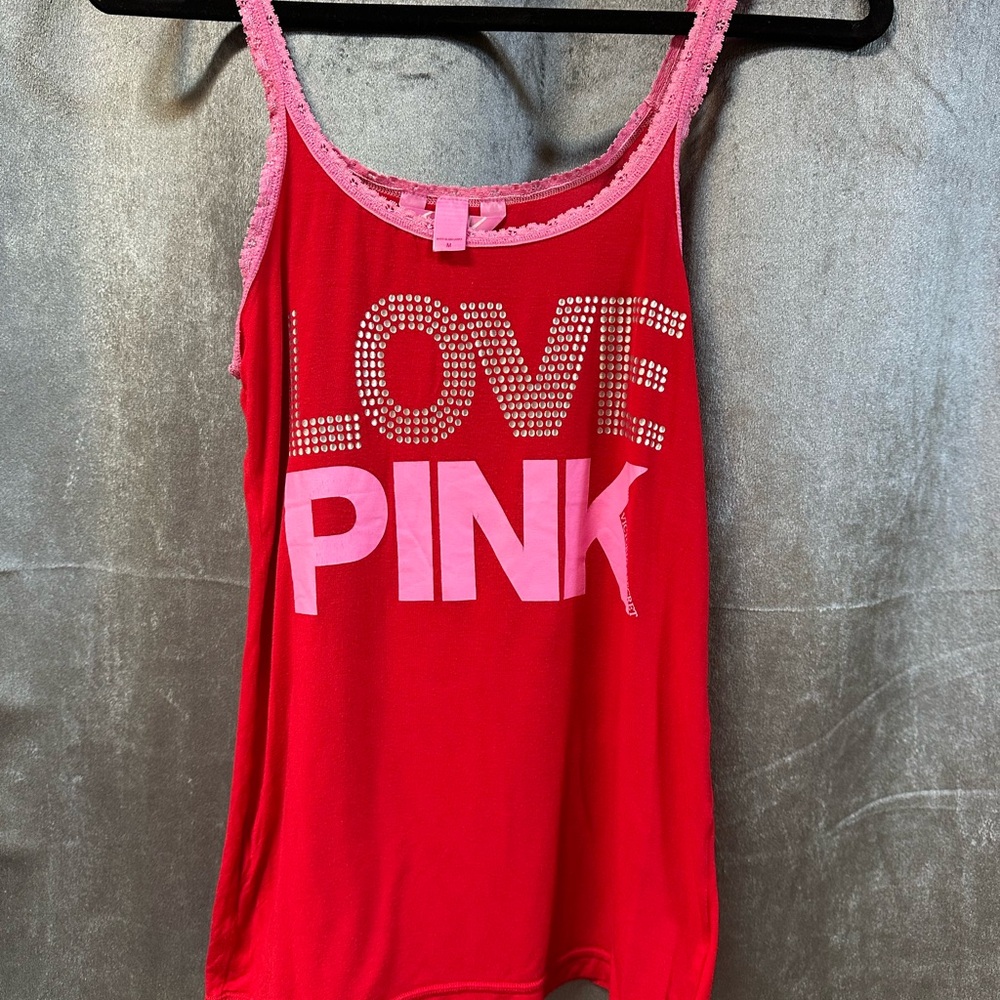 Victoria's Secret Red and Pink Lace Detail Tank Top.